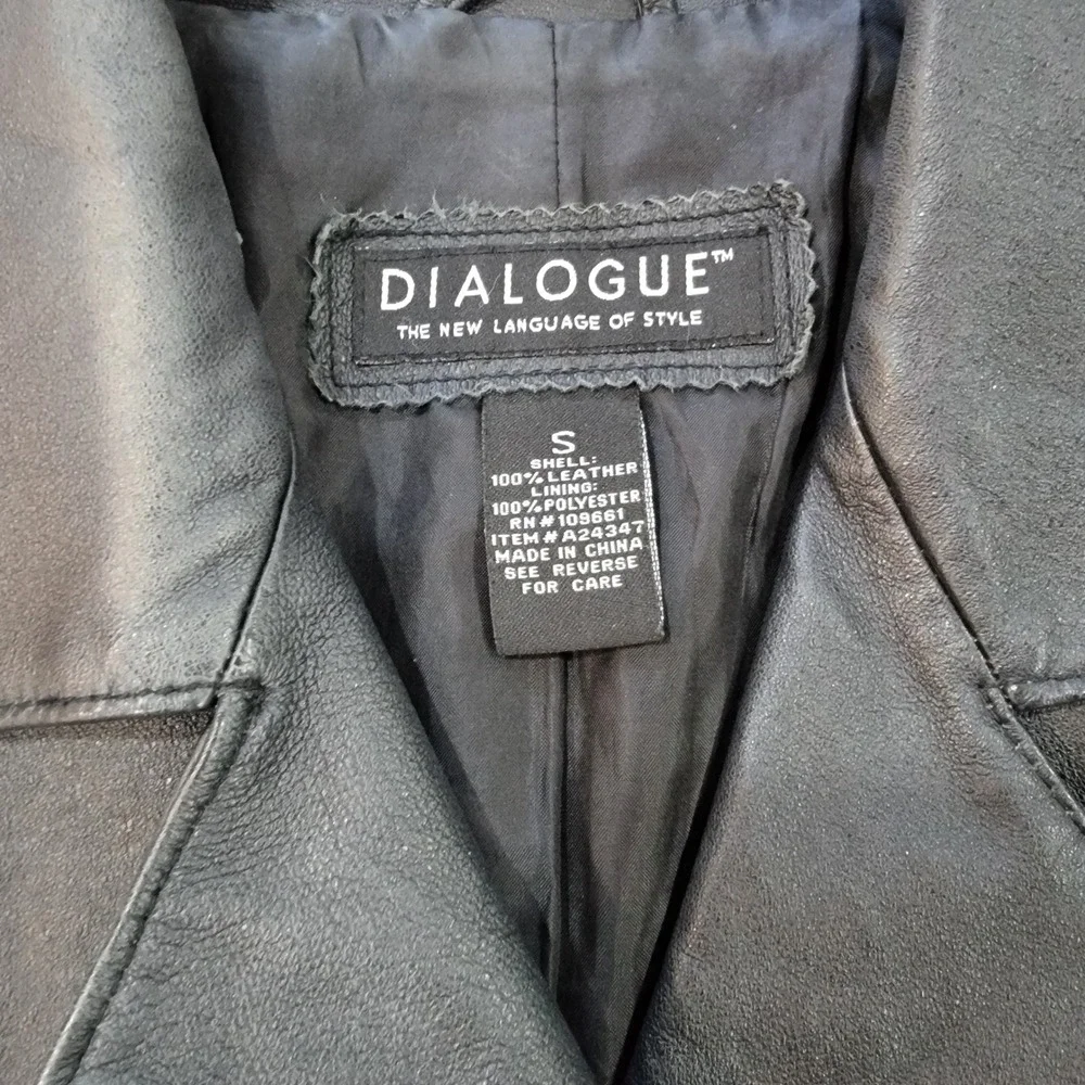 Dialogue Genuine Black Leather Jacket Coat Button Front Pockets Women's Sz Small